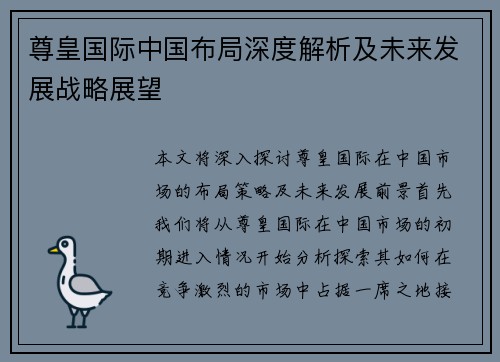 尊皇国际中国布局深度解析及未来发展战略展望